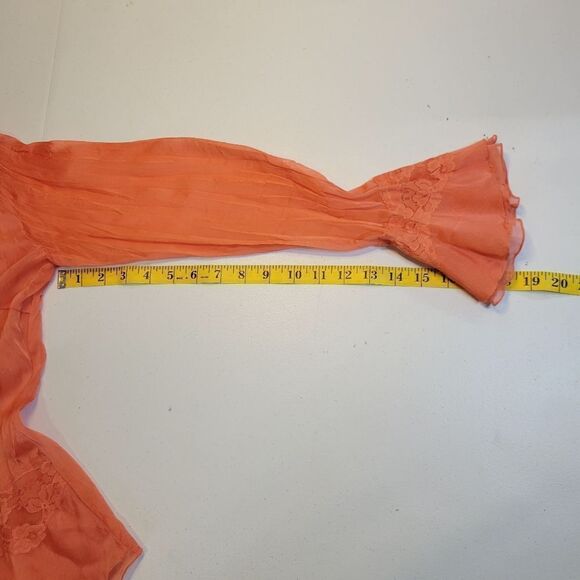 MK Solo Coquettegirl Coral Color Poet Blouse Y2K Taffeta Satin Lace Ruffled - Picture 12 of 12